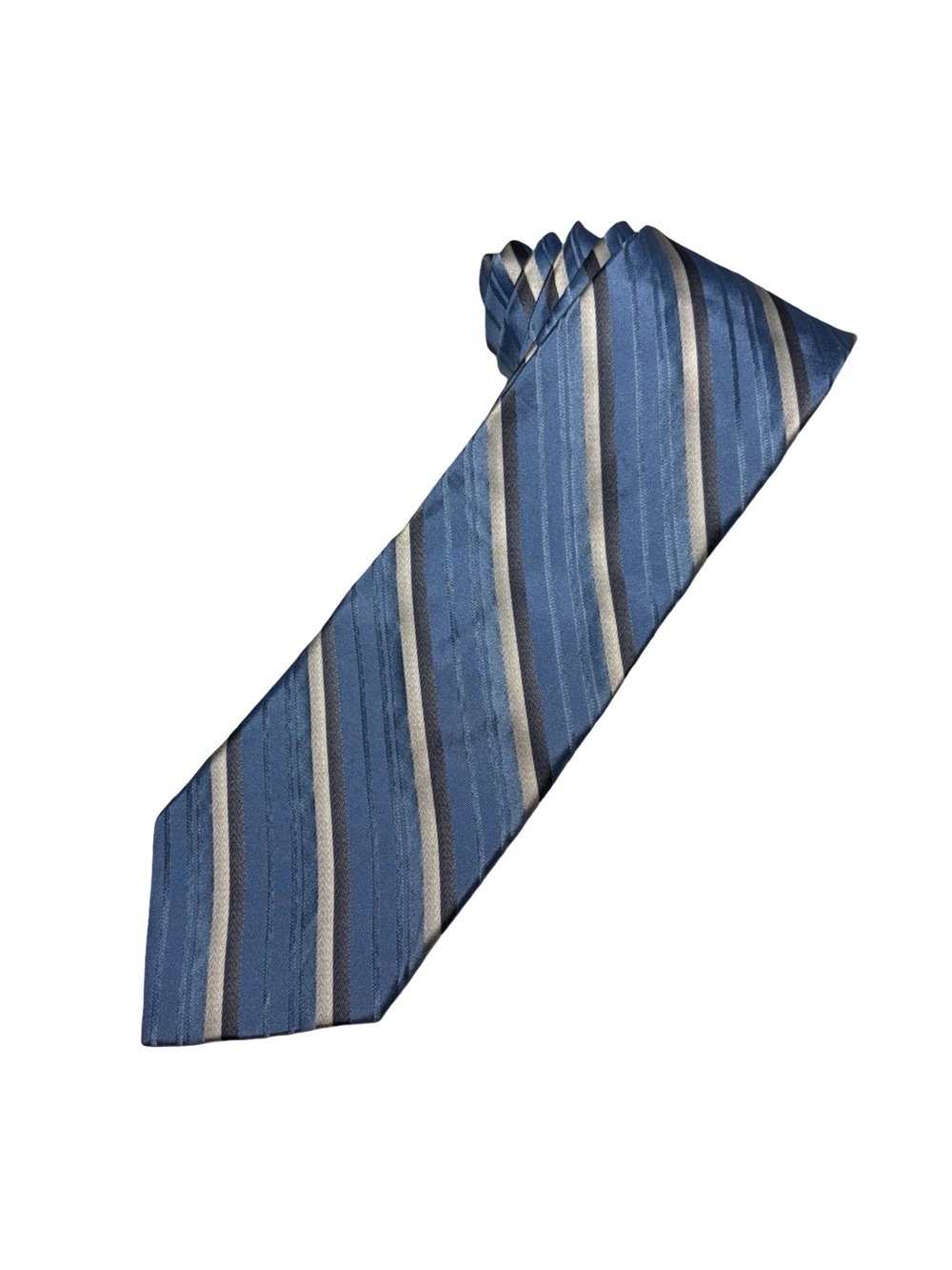 Baronshire Blue Gray Striped 100% Silk Menโs Tie 3.25"